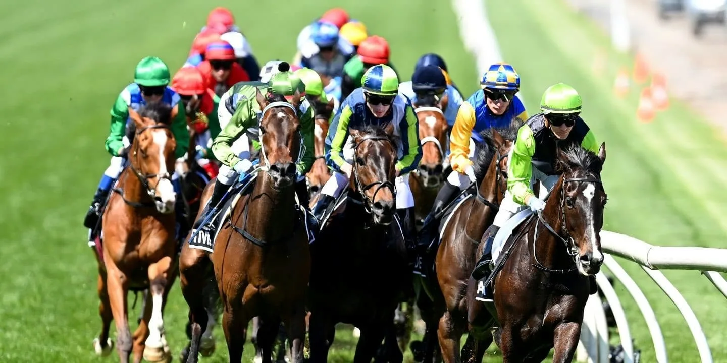 Horse racing. Jockeys riding horses in a race. Equestrian sport.