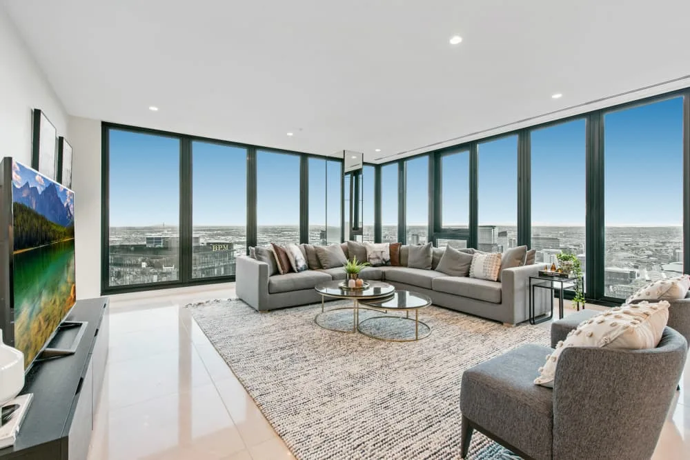 South Melbourne Penthouse Accommodation Lounge with amazing city views